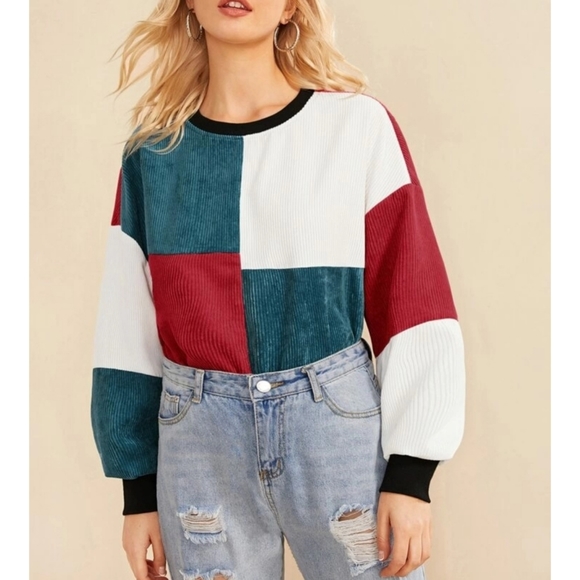 🔥FINAL SALE🔥Color Block Cord Sweatshirt - Picture 5 of 6